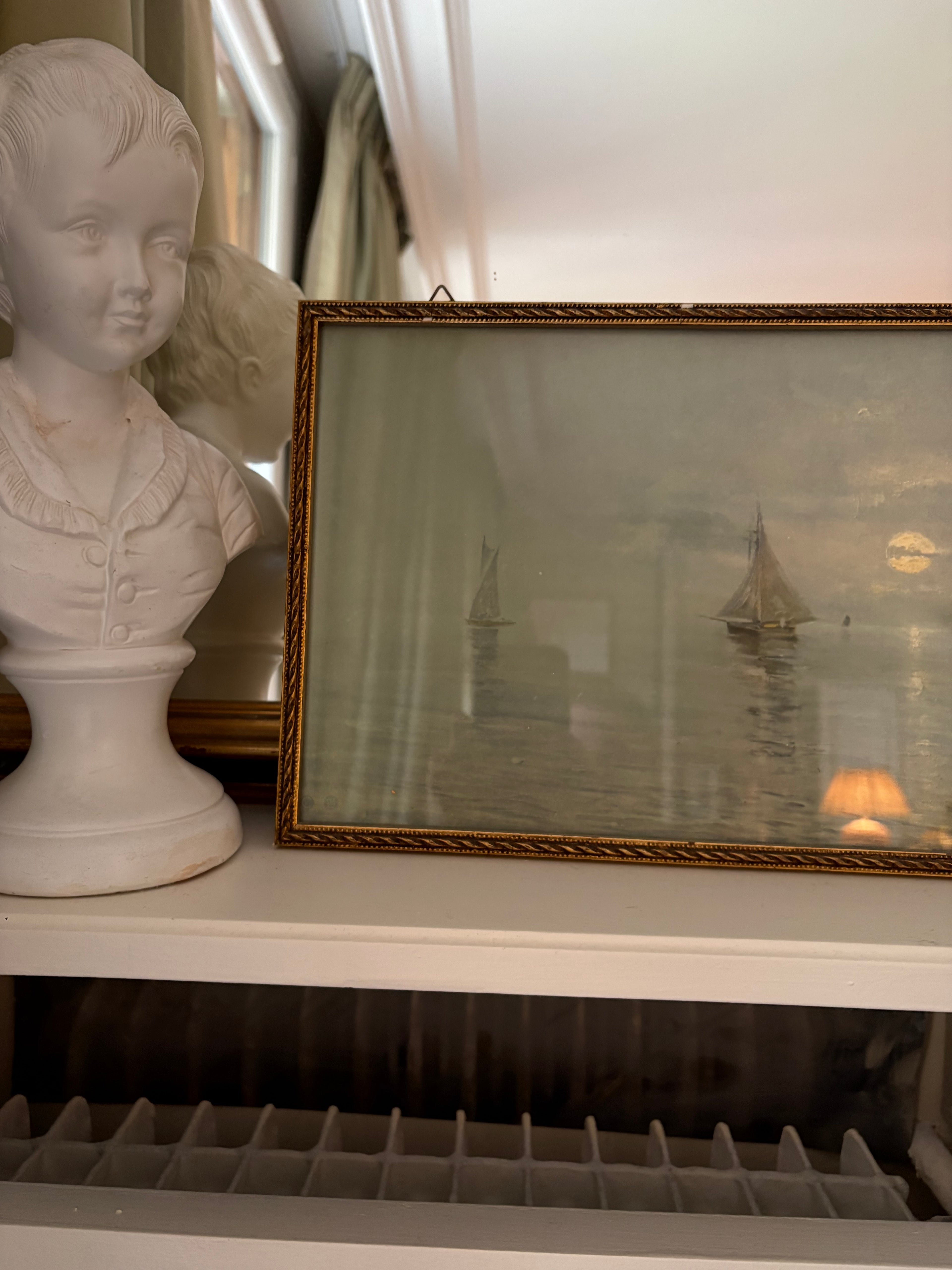 Lithographie marine encadrée – Voiliers au calme