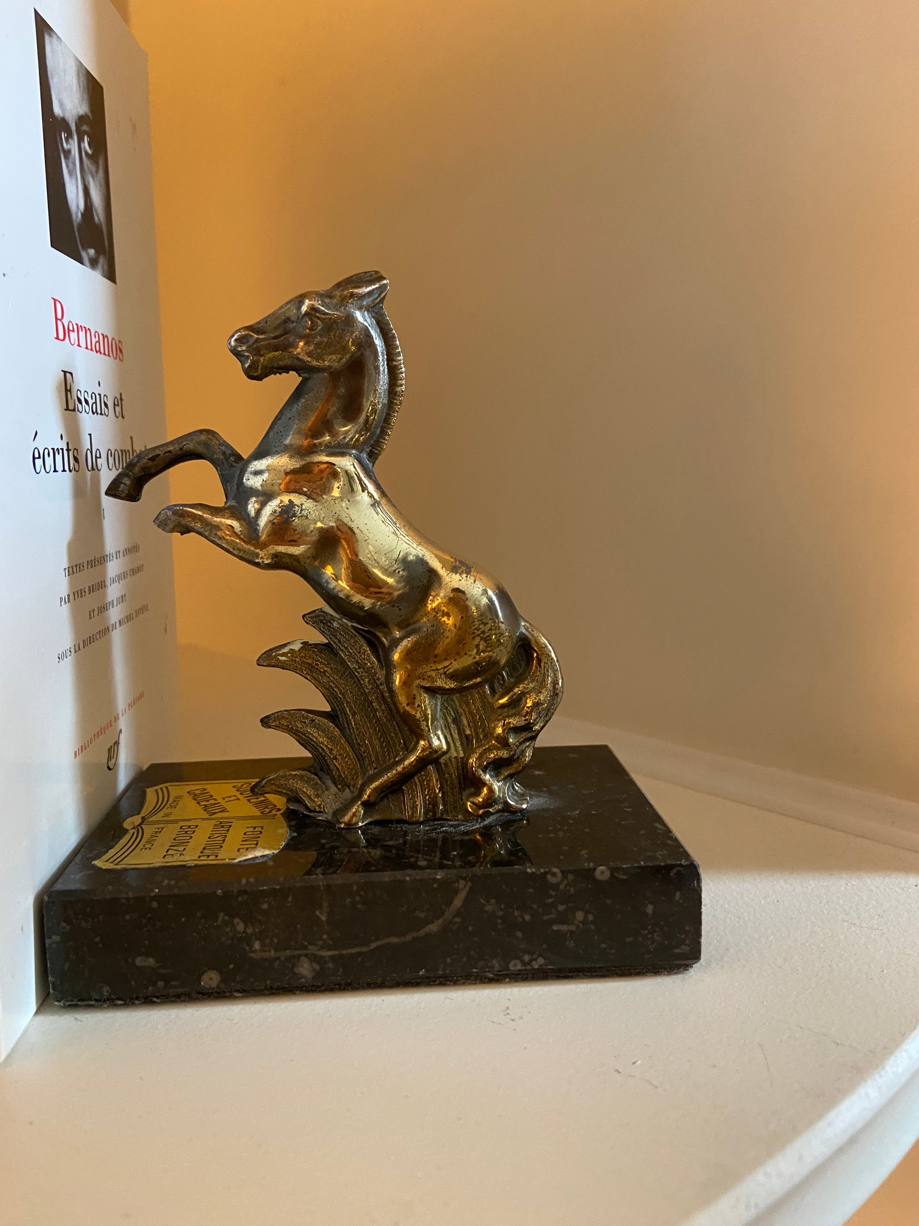 Duo de Cales-Livres en Marbre & Bronze – Cheval Cabré (12 cm)