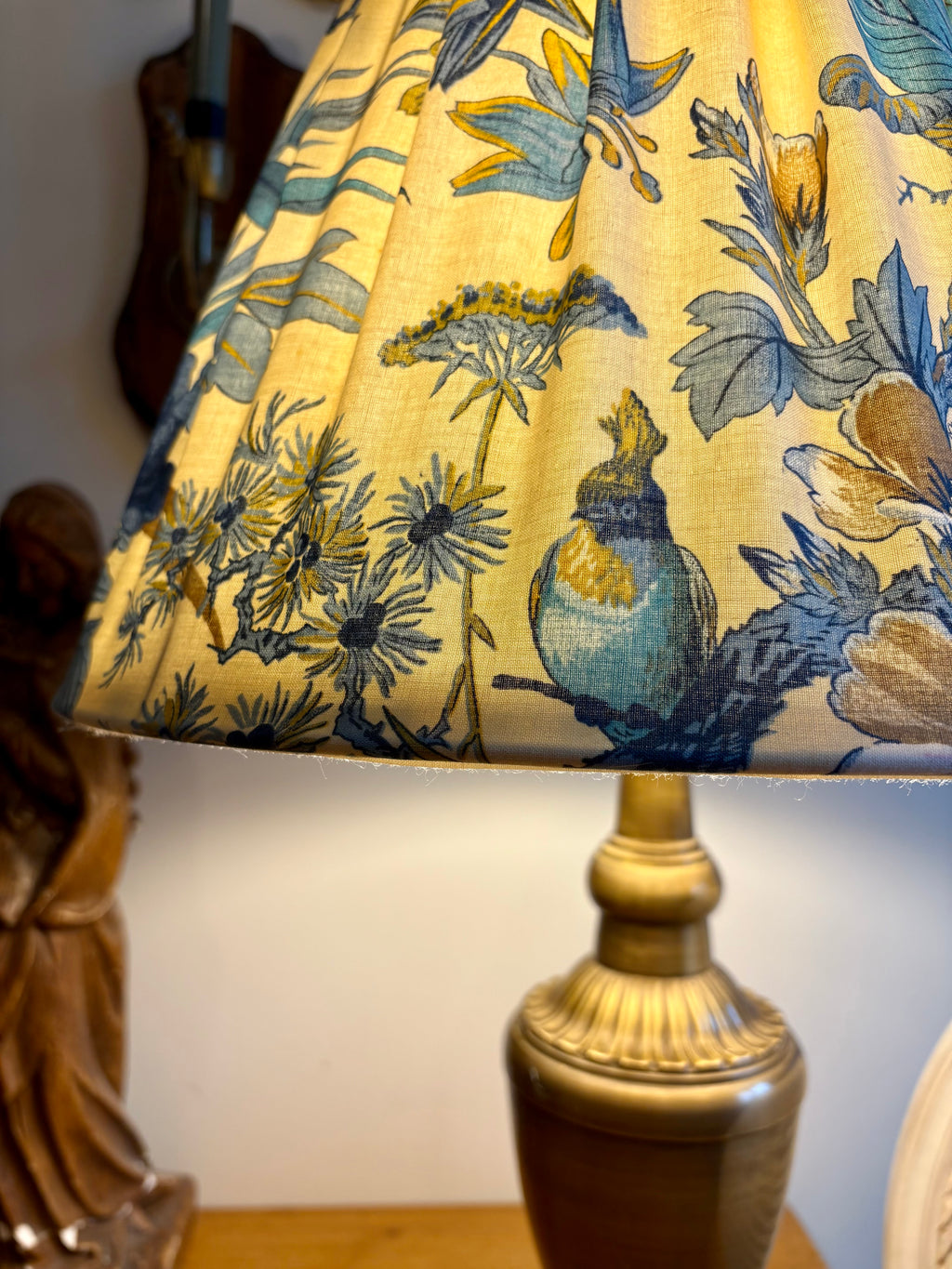 Lampe en laiton patiné & abat-jour confectionné main