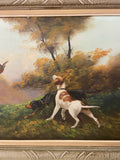 Huile sur toile “Scène de chasse” (65 × 115 cm), Cadre en bois