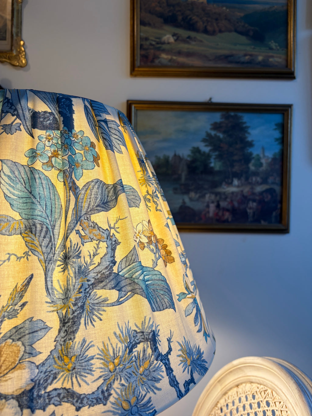 Lampe en laiton patiné & abat-jour confectionné main