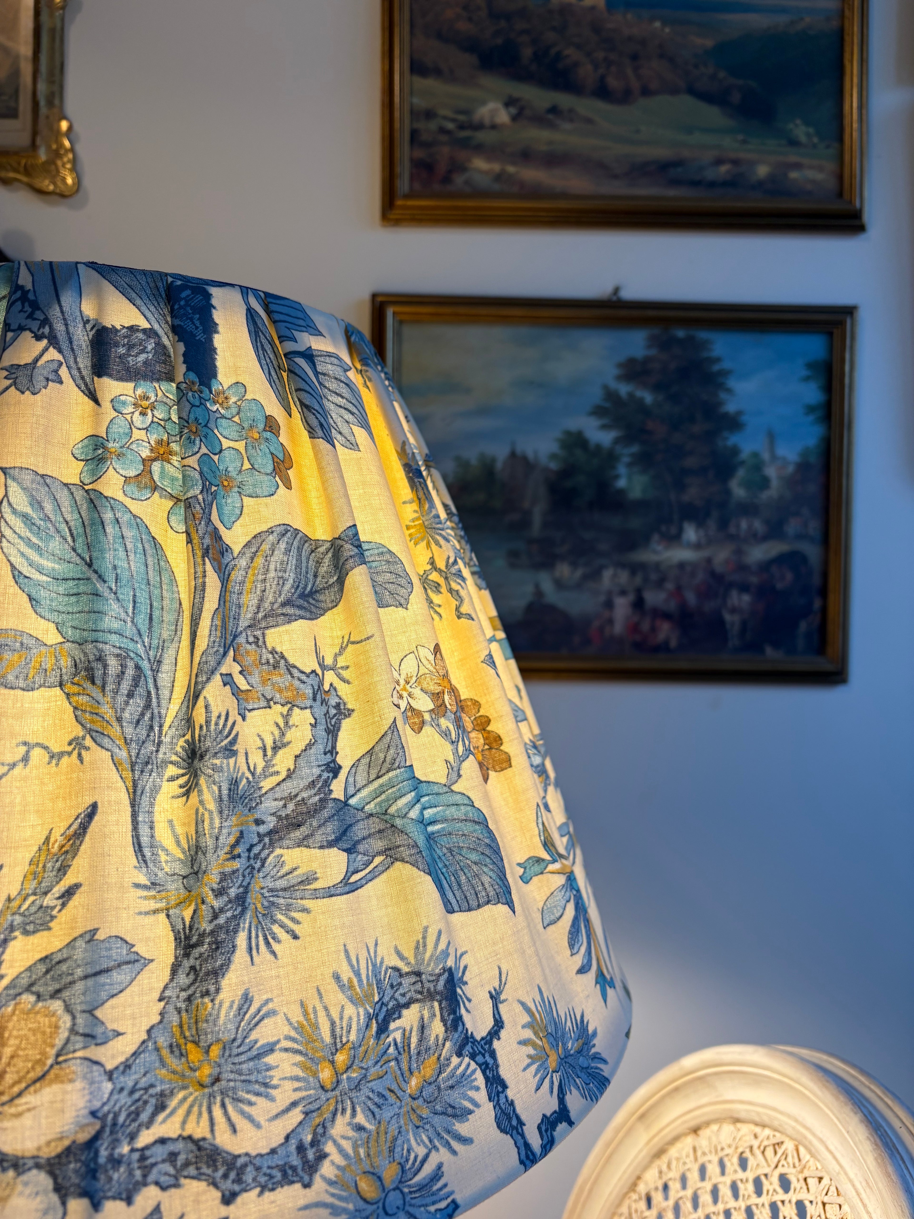 Lampe en laiton patiné & abat-jour confectionné main