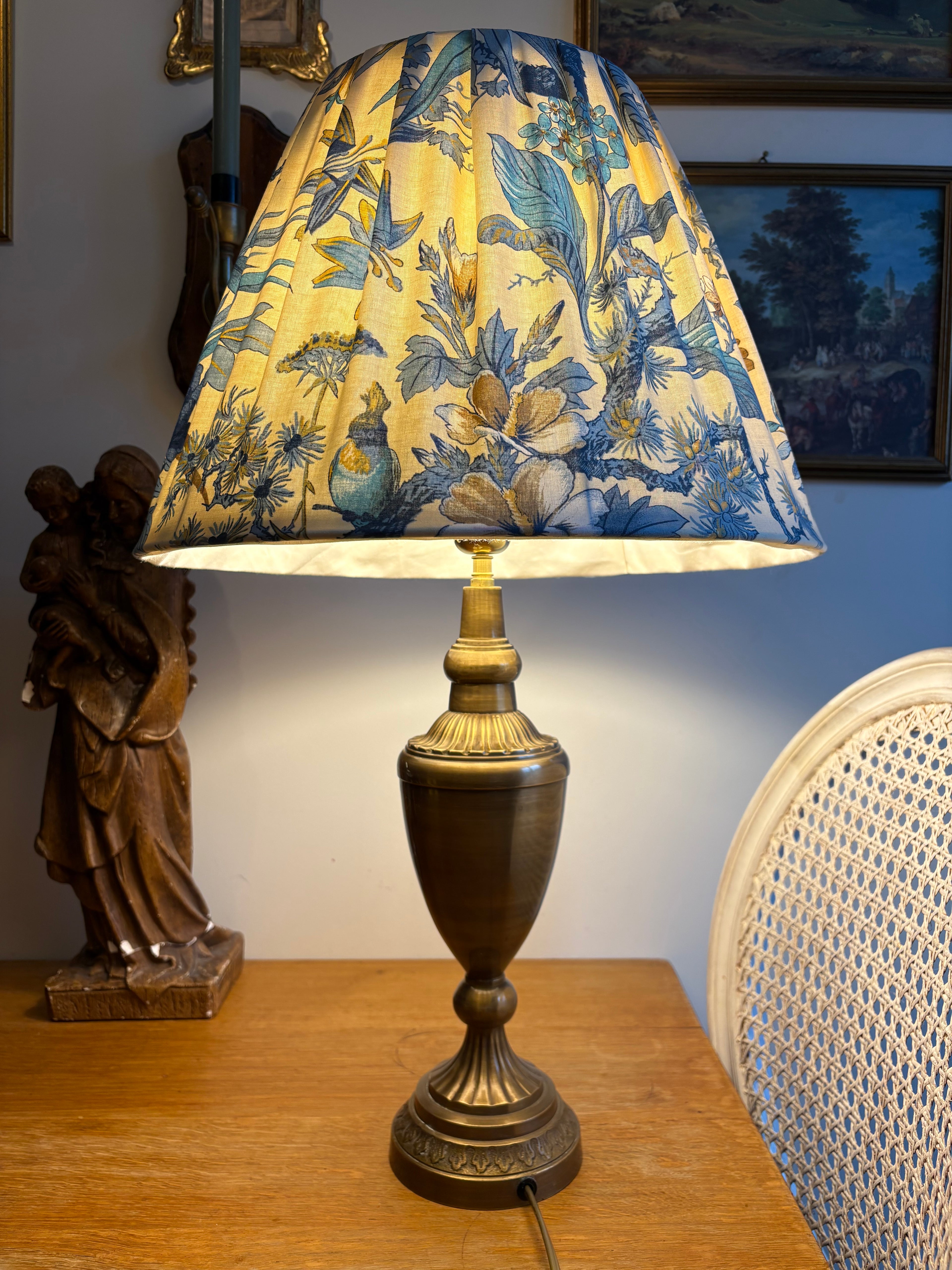 Lampe en laiton patiné & abat-jour confectionné main