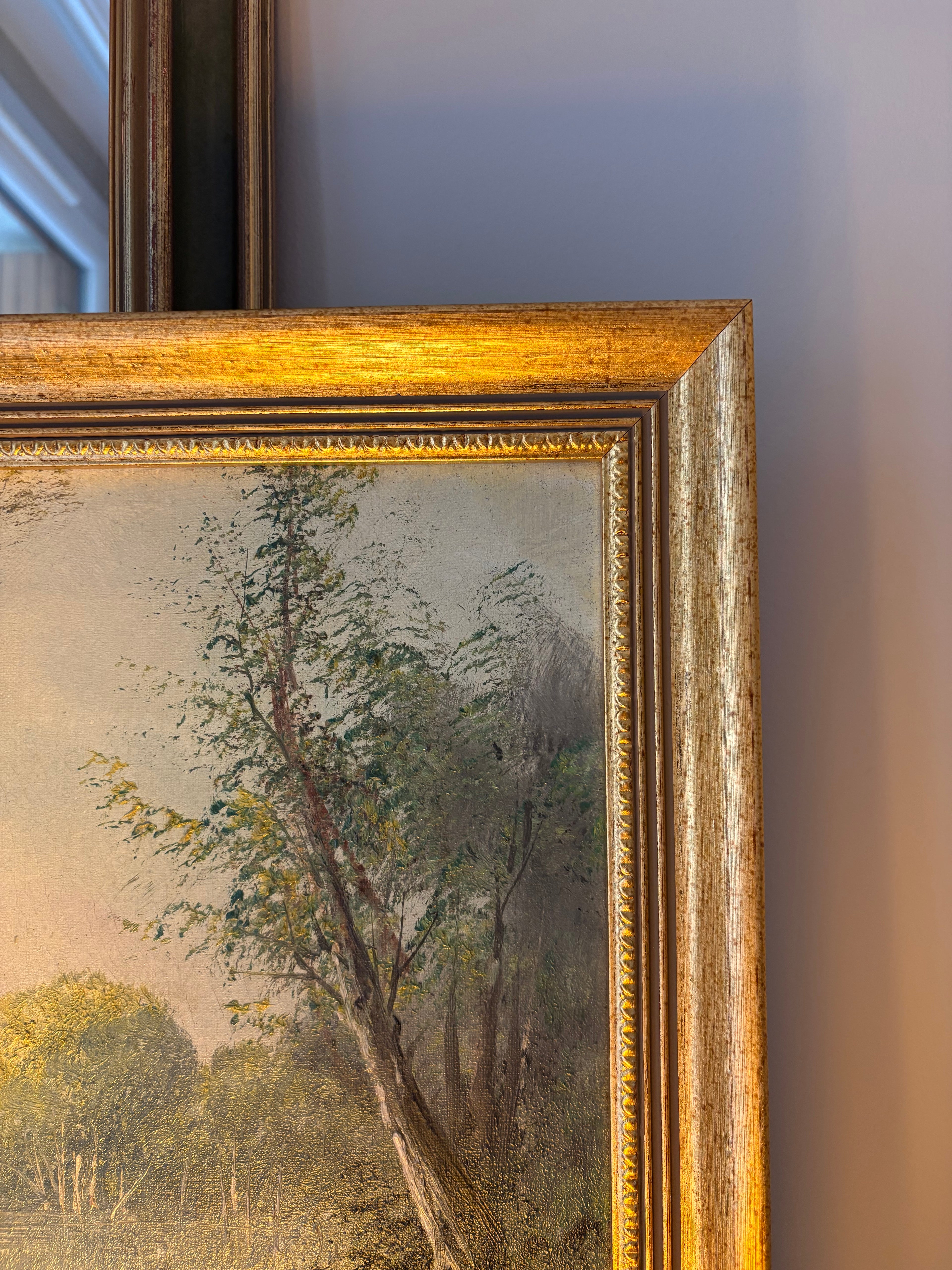 Tableau ancien – Paysage au bord de l’eau