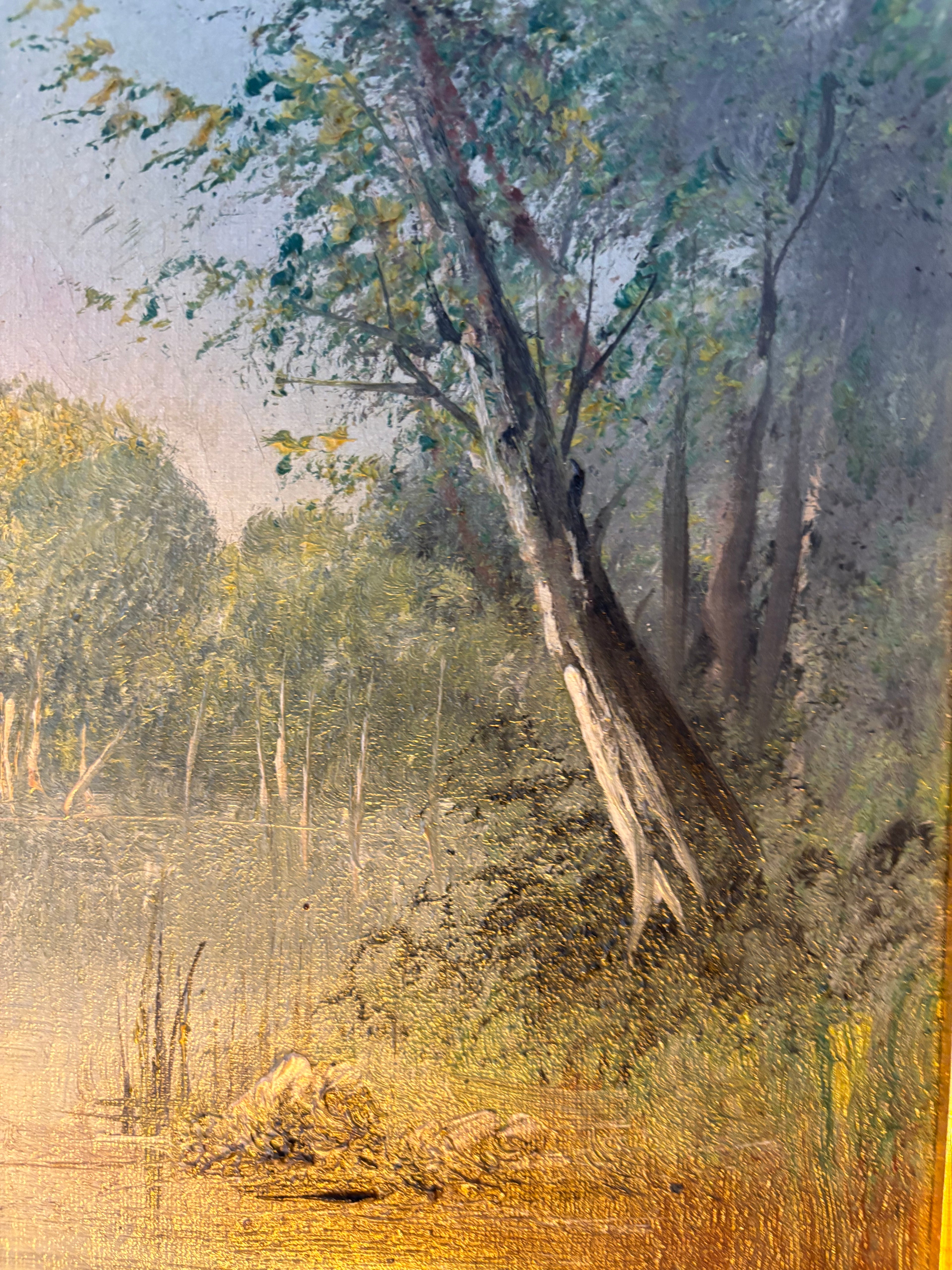 Tableau ancien – Paysage au bord de l’eau