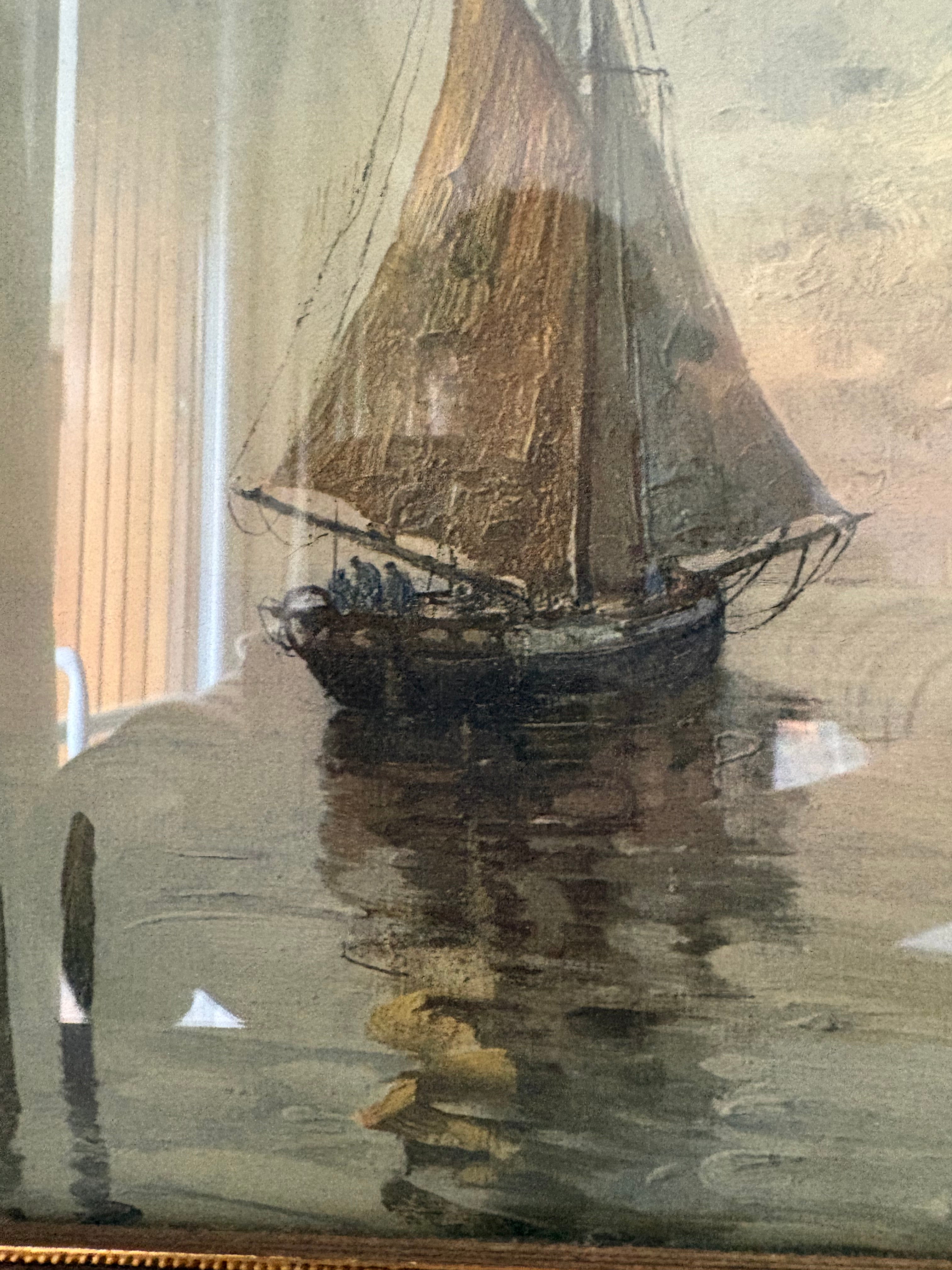 Lithographie signé marine encadrée – Voiliers au calme