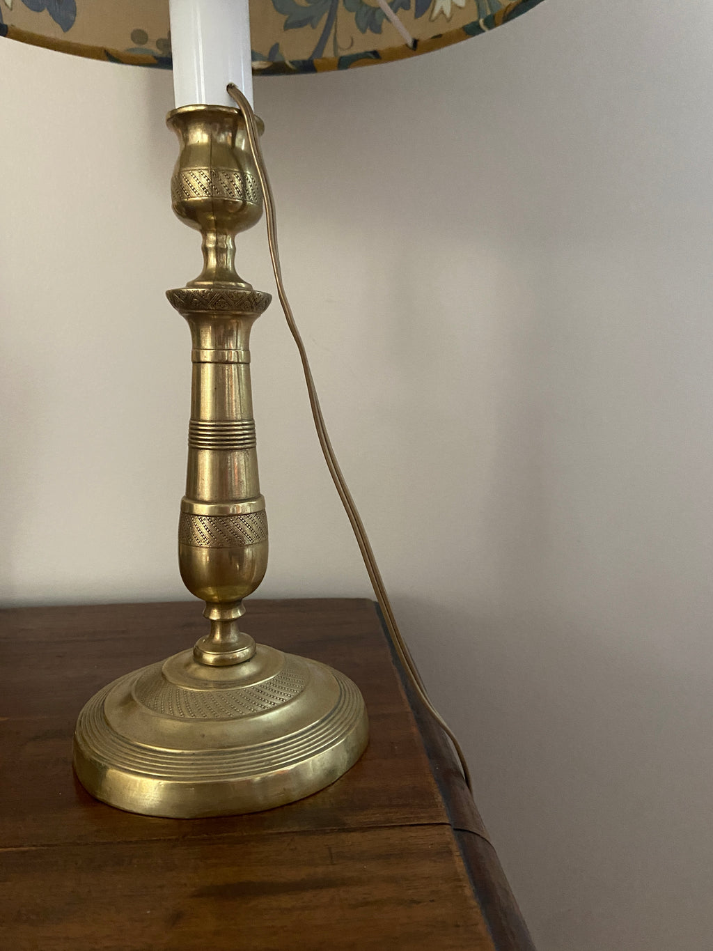 Lampe laiton et son Abat-jour fleuri