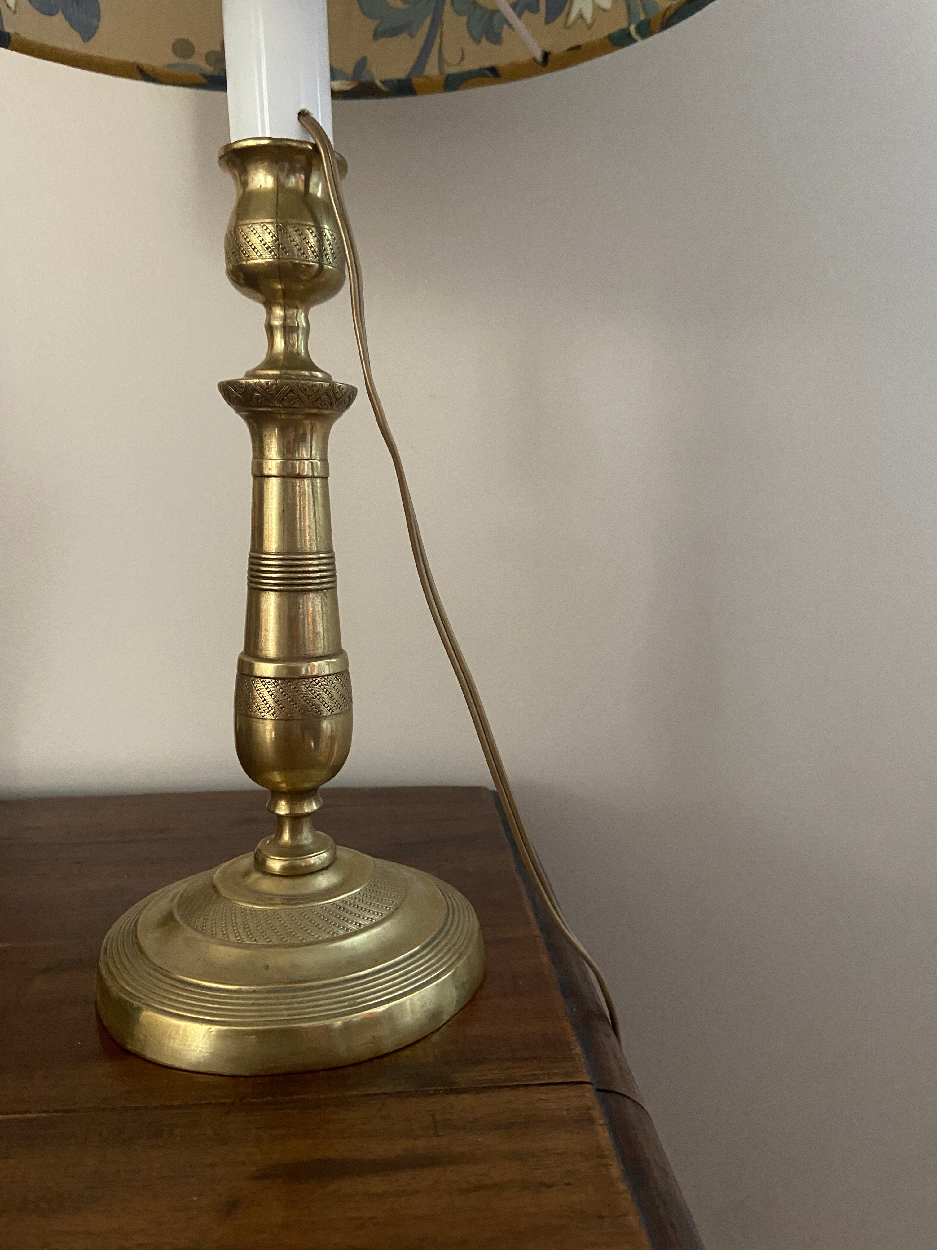 Lampe laiton et son Abat-jour fleuri