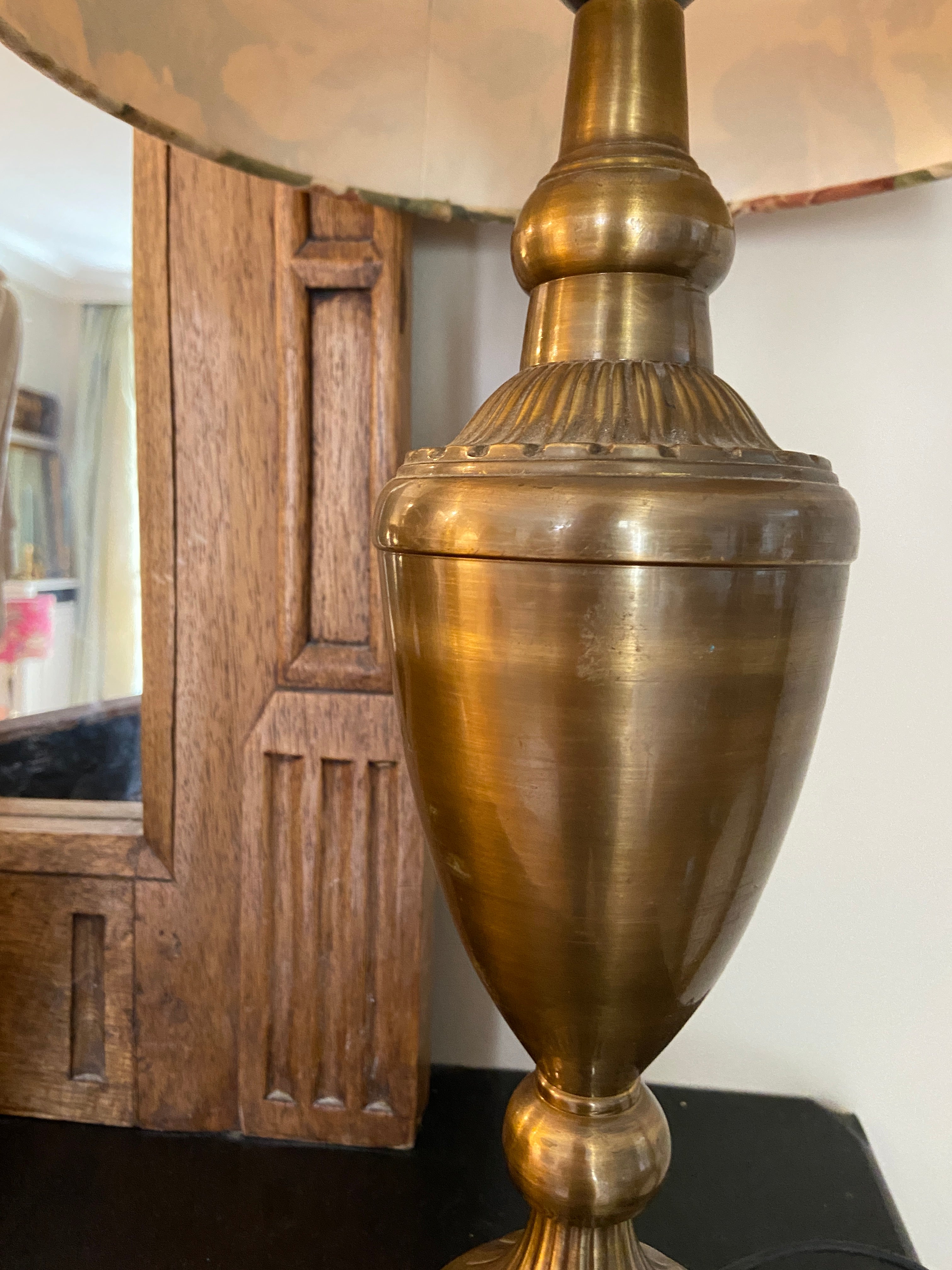 Lampe laiton et son abat-jour fleuri