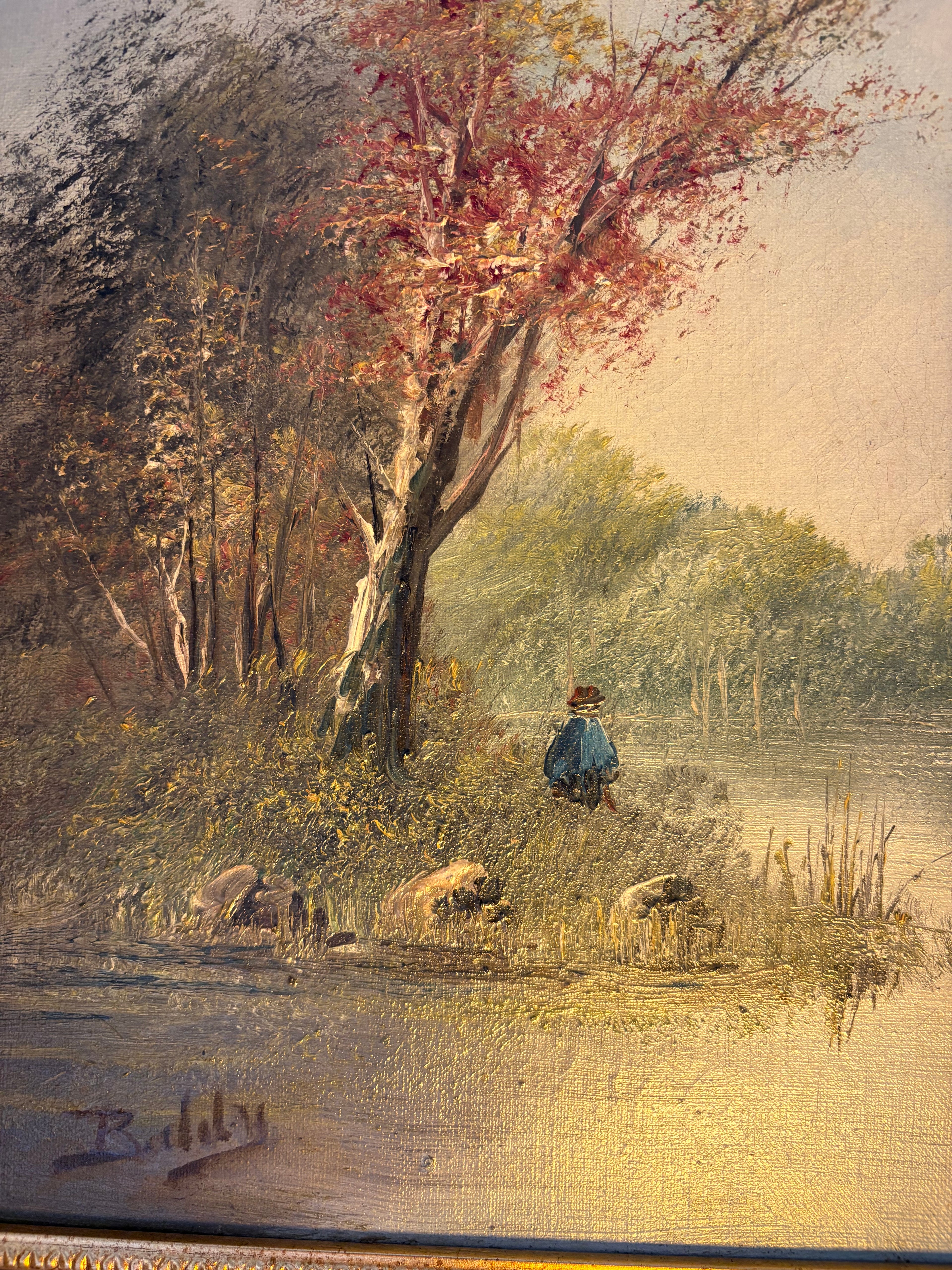 Tableau ancien – Paysage au bord de l’eau