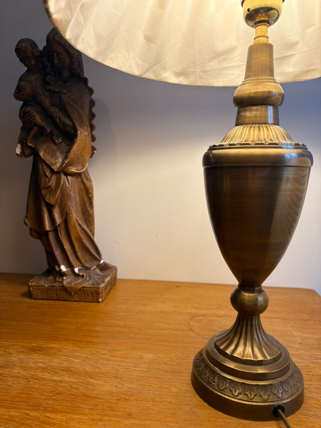 Lampe en laiton patiné & abat-jour confectionné main