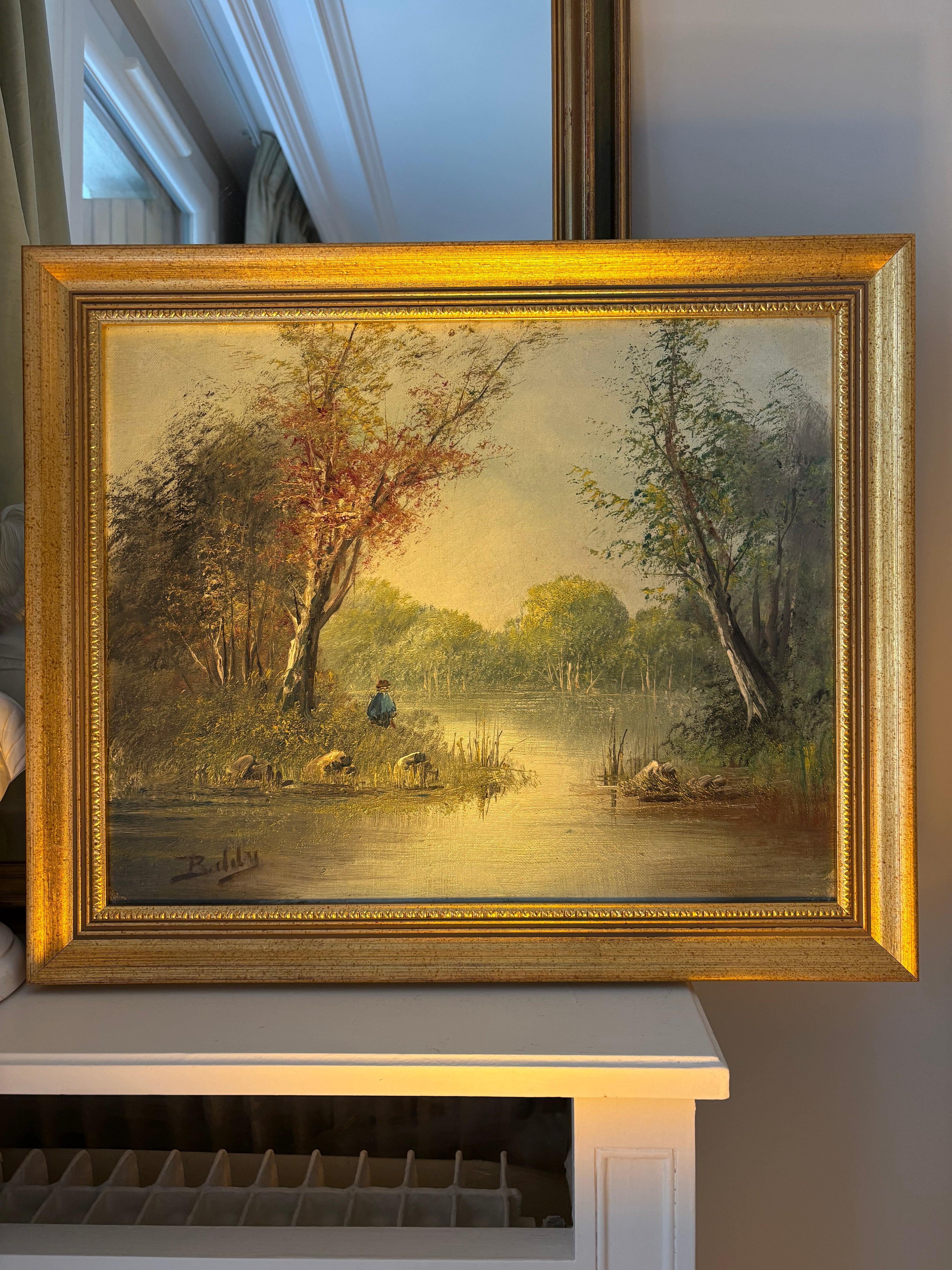 Tableau ancien – Paysage au bord de l’eau
