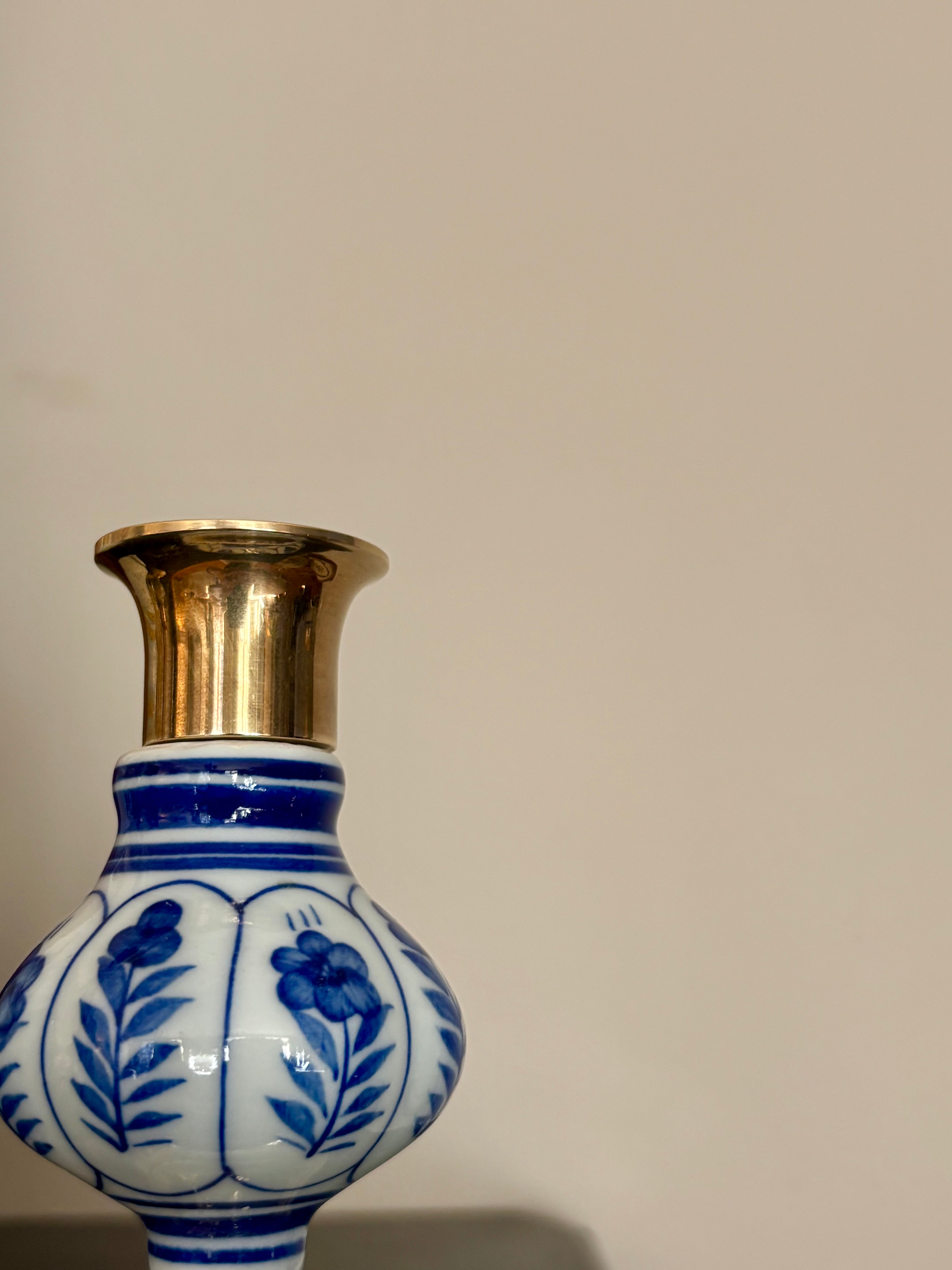 Bougeoir laiton et porcelaine peint