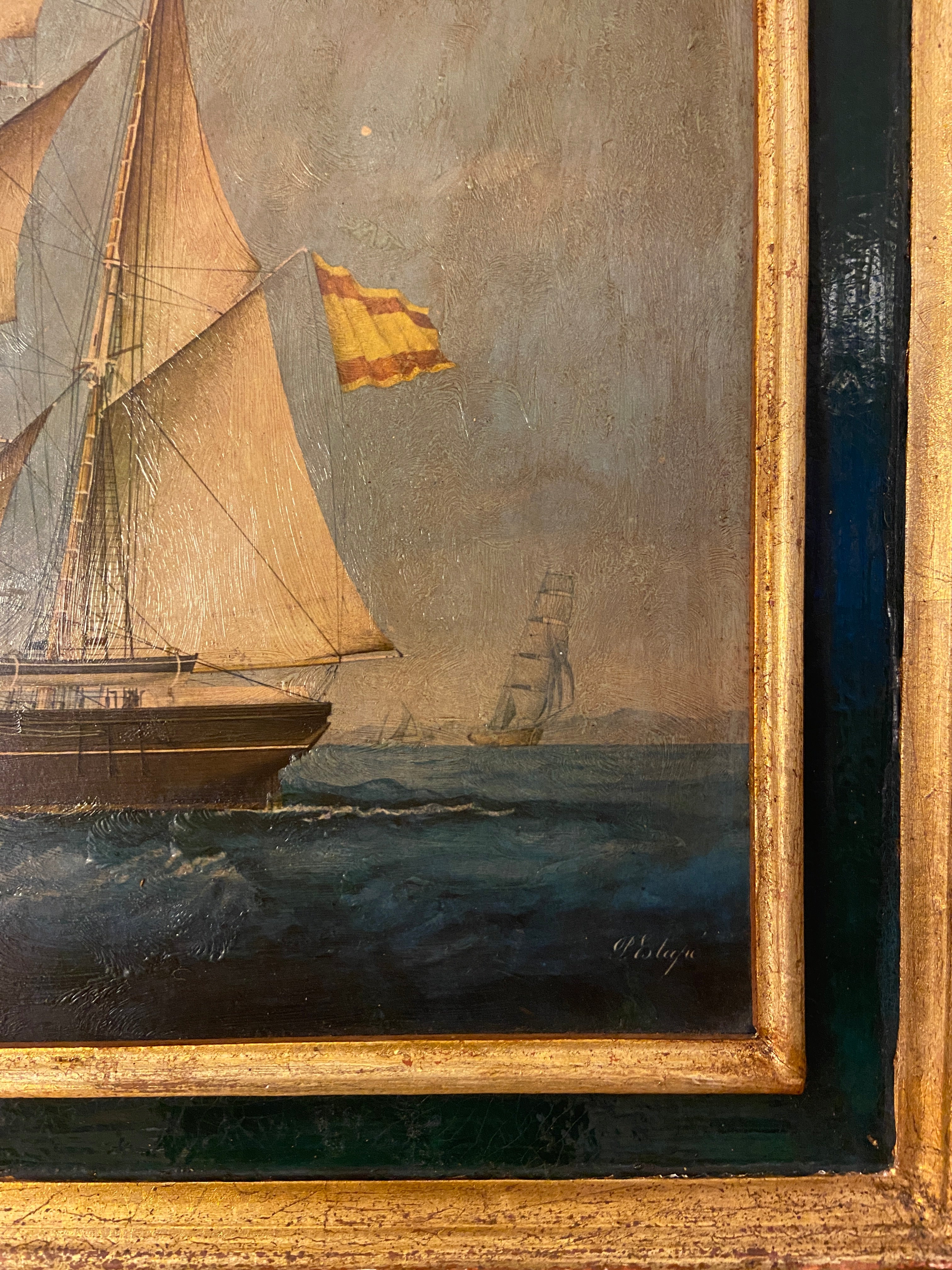 Huile sur panneau – Bateau à voile