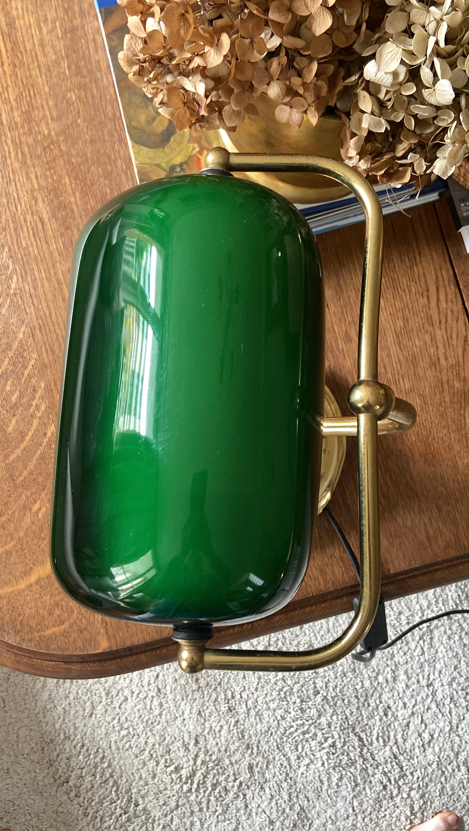 Lampe de bureau en laiton et verre vert