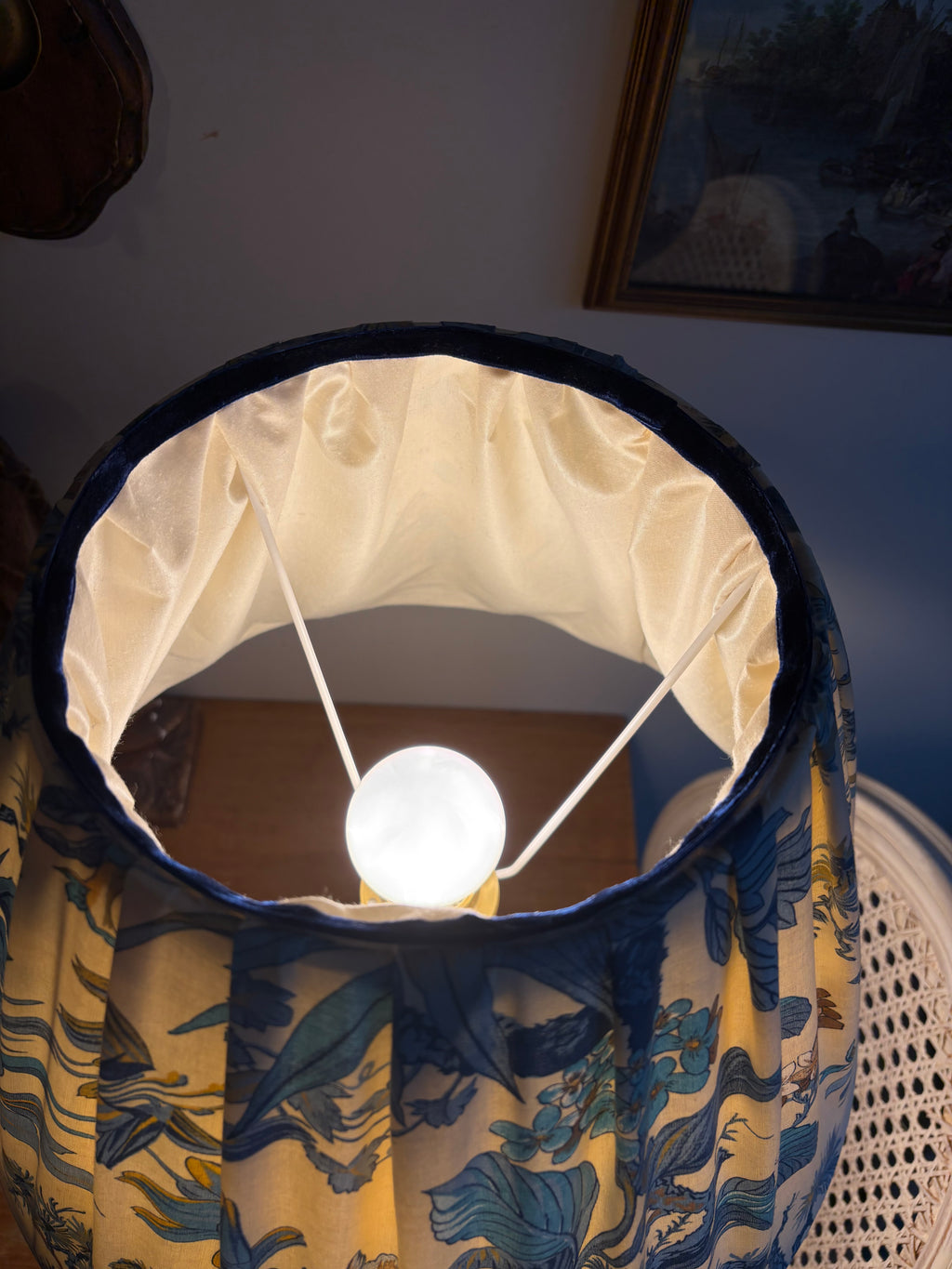 Lampe en laiton patiné & abat-jour confectionné main