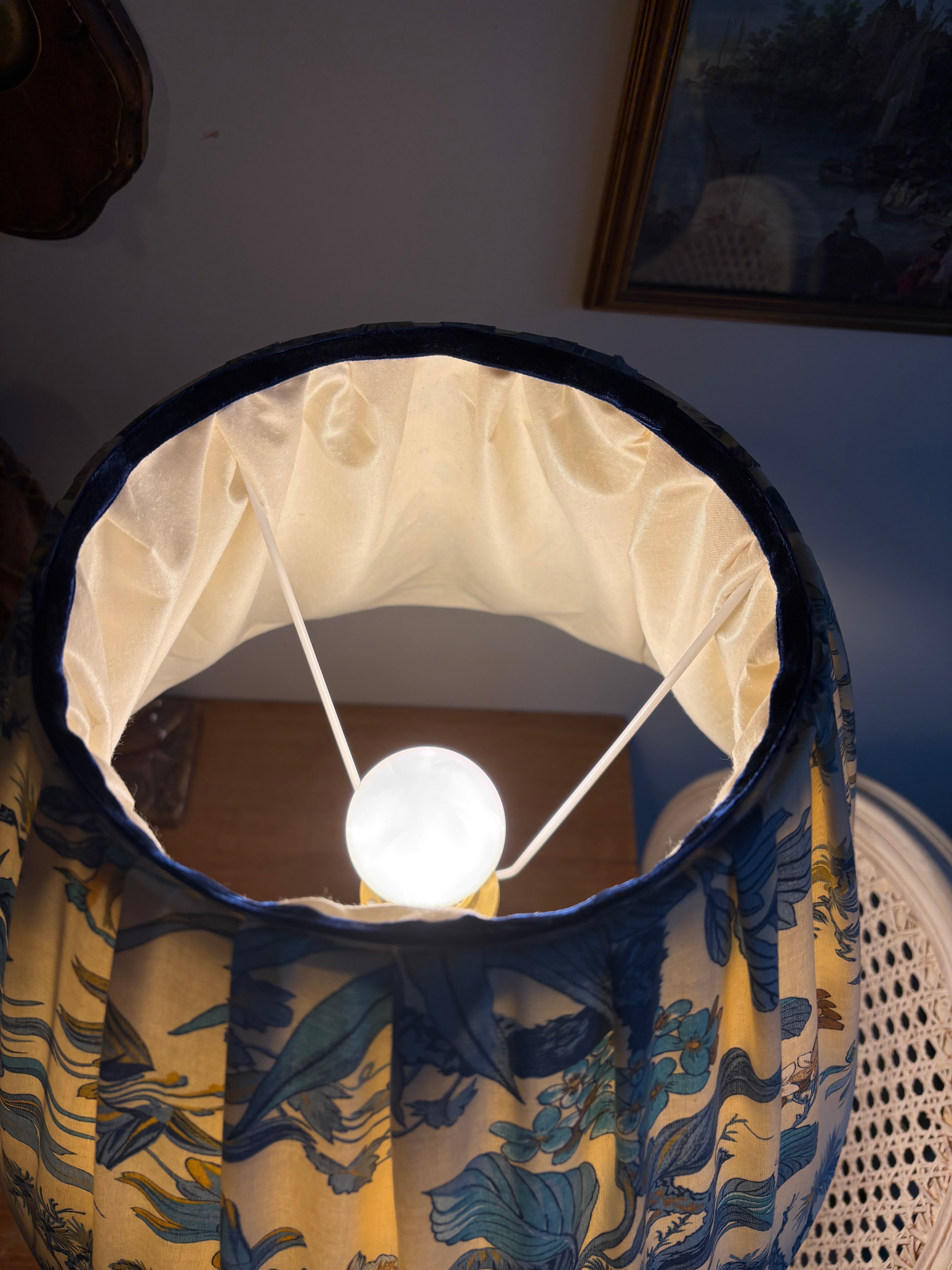 Lampe en laiton patiné & abat-jour confectionné main