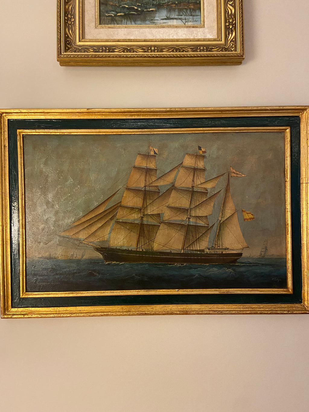 Huile sur panneau – Bateau à voile