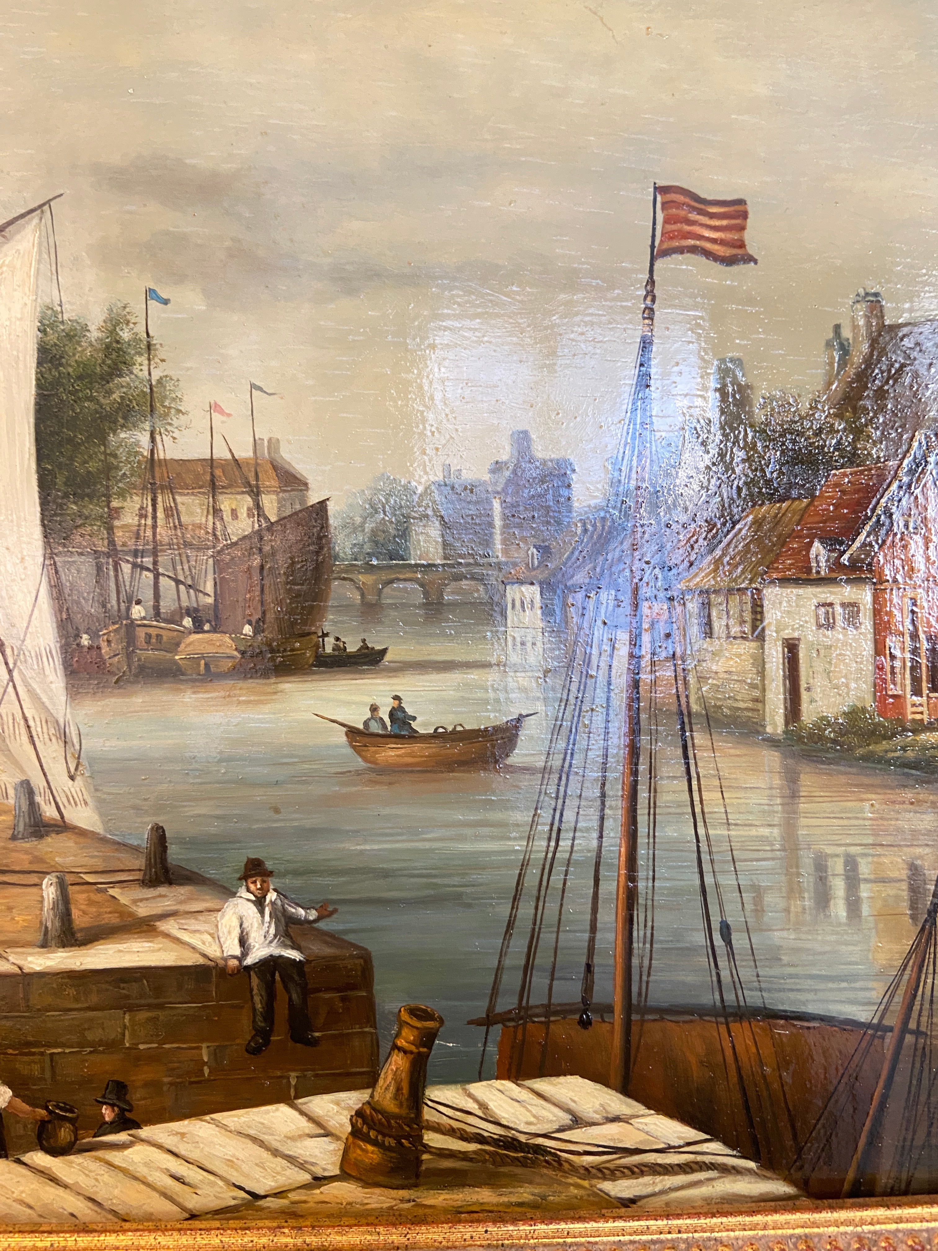 Huile sur panneau encadrée – École européenne