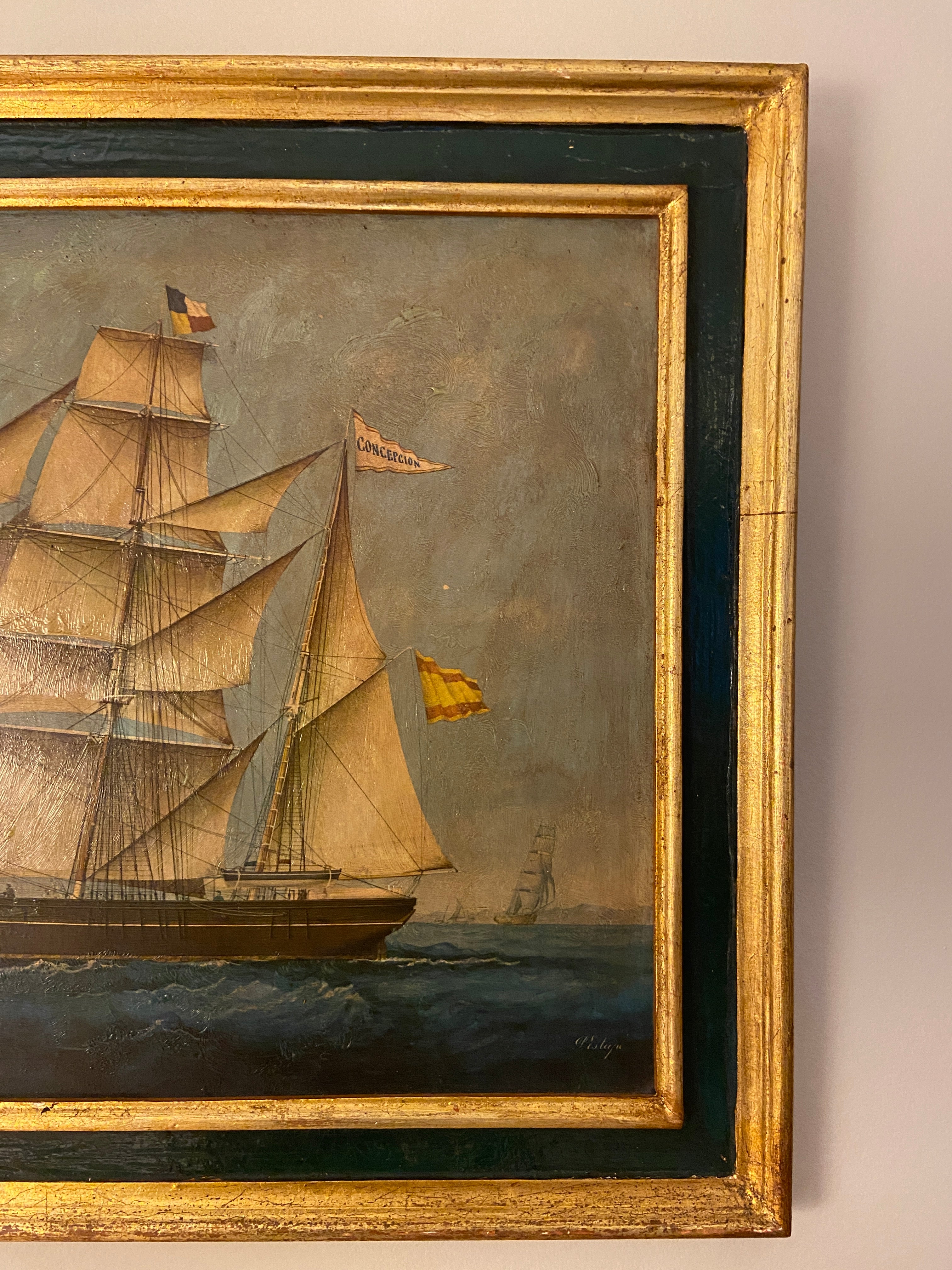 Huile sur panneau – Bateau à voile