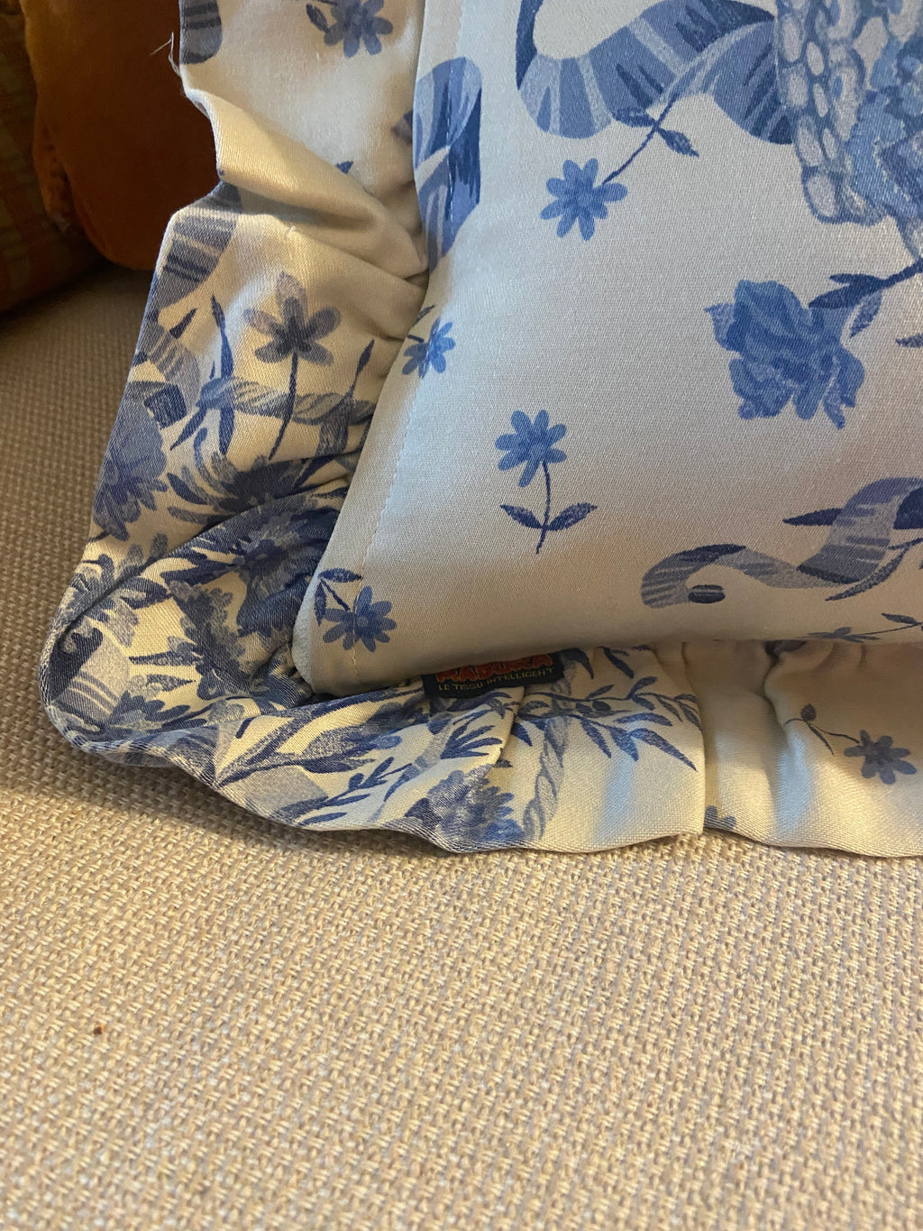 Housse de coussin vintage – 45 x 45 cm – motif floral bleu et blanc