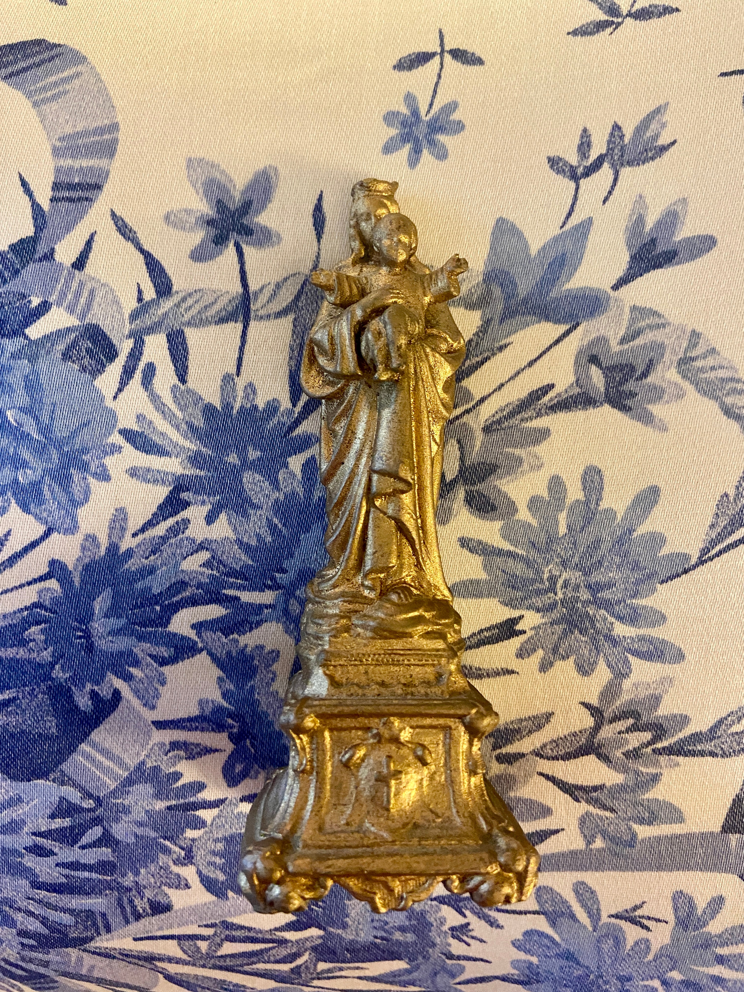 Statuette métal doré Vierge Marie à l’Enfant