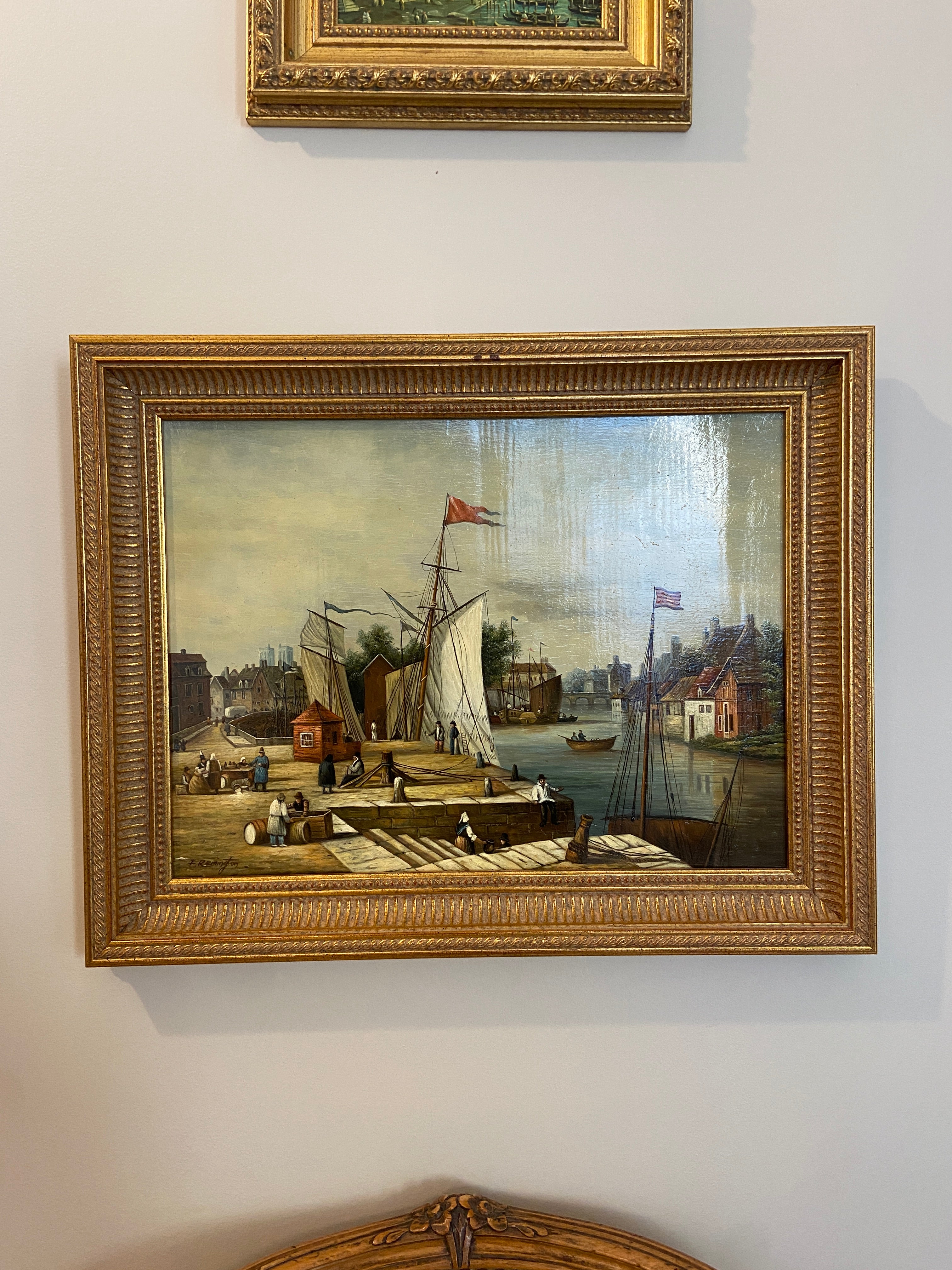 Huile sur panneau encadrée – École européenne