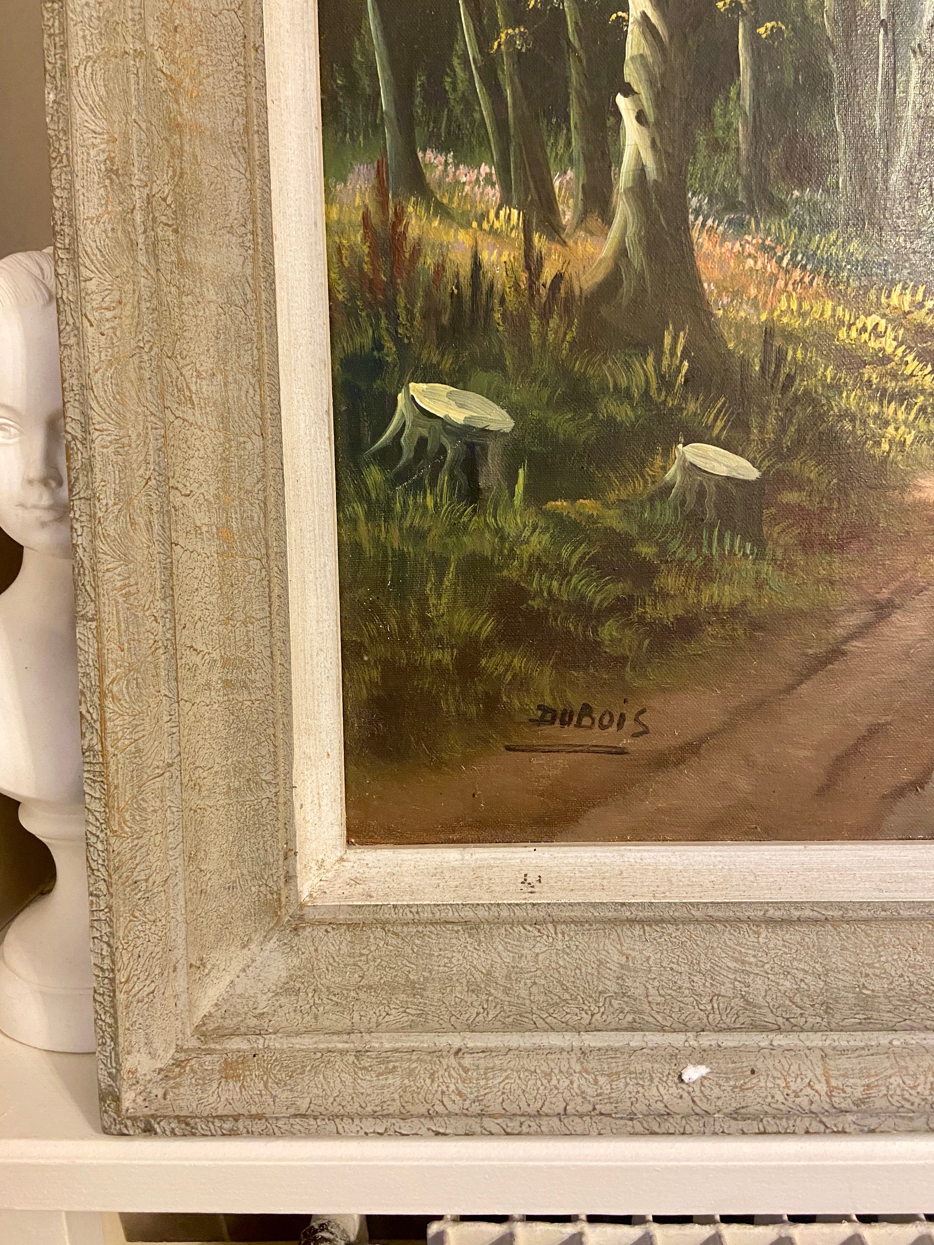 Tableau ancien – Scène de vie en forêt, tons d’automne